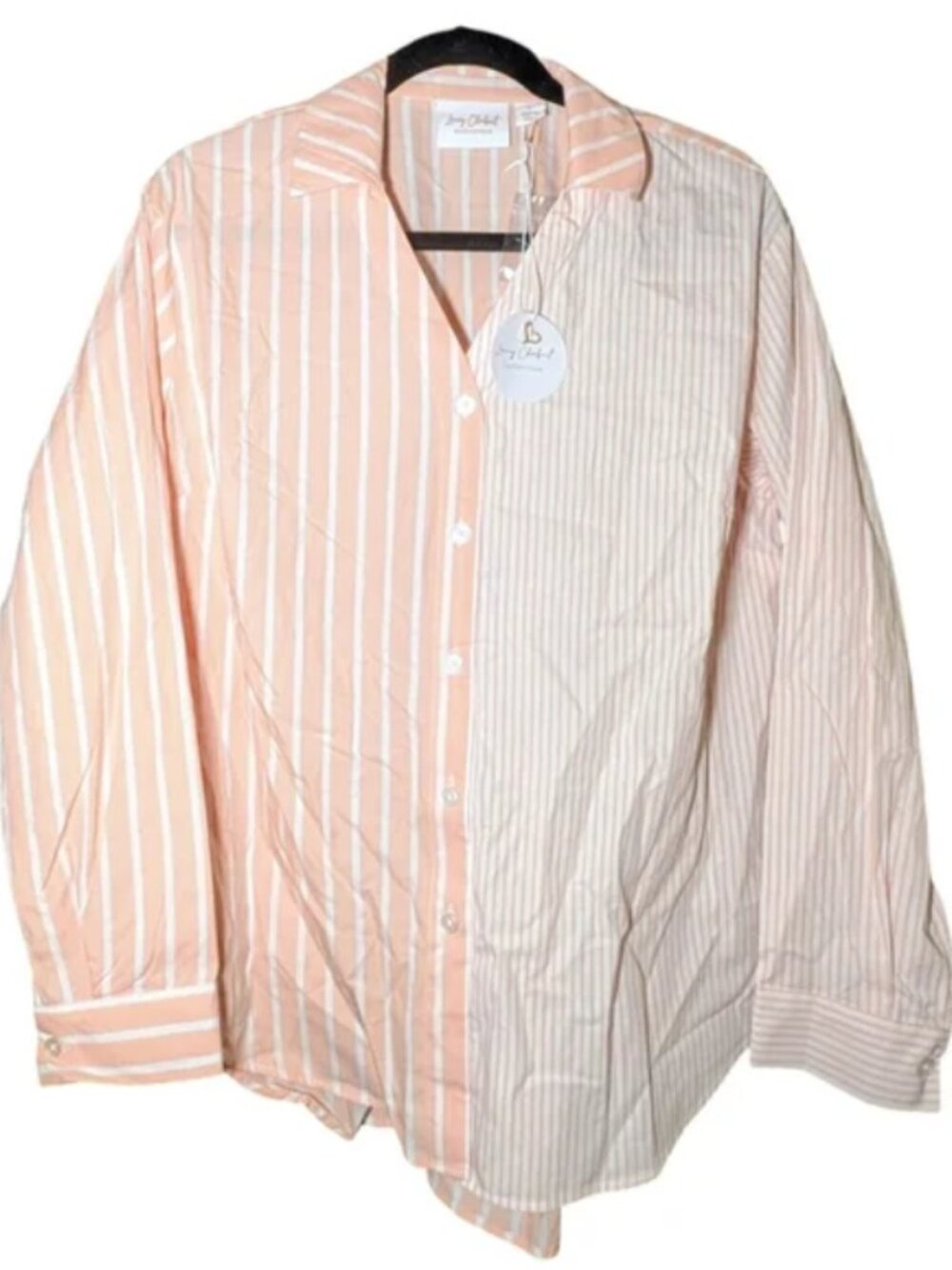 Lacey Chabert Mixed Stripe Button-Down Top Peach Long Sleeve Size 2X